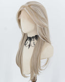 Ash Blonde Highlights White Grey Synthetic Lace Front Wig WW1073