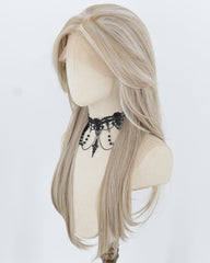 Ash Blonde Highlights White Grey Synthetic Lace Front Wig WW1073
