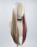 Long White Ombre Colorful Synthetic Lace Front Wig WW516