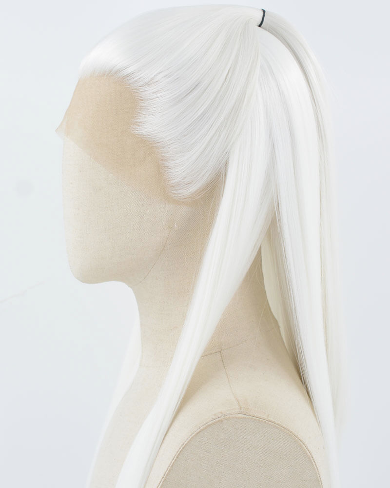 White Straight Synthetic Lace Front Men's Wig MW055