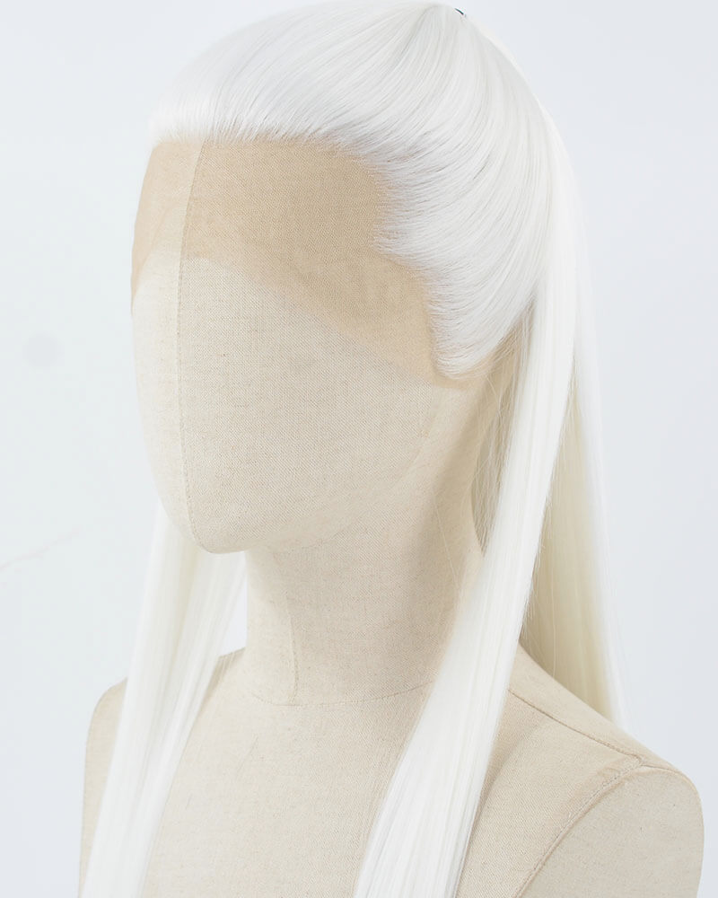 White Straight Synthetic Lace Front Men's Wig MW055