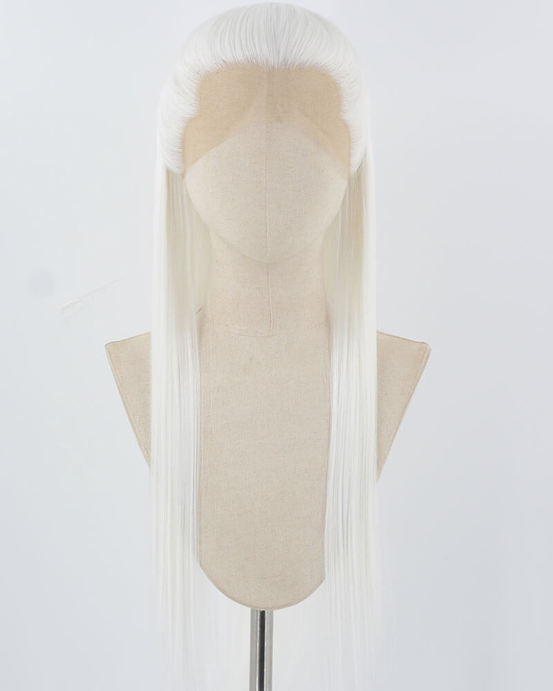 White Straight Synthetic Lace Front Men's Wig MW055