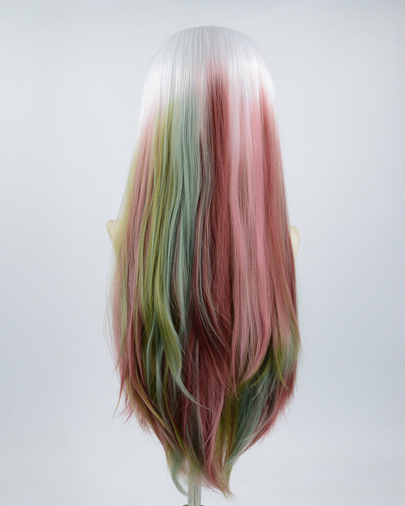 Long White Ombre Colorful Synthetic Lace Front Wig WW516