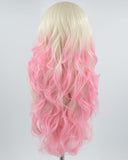 Platinum Blonde Ombre Pink Wavy Synthetic Lace Front Wig WW642