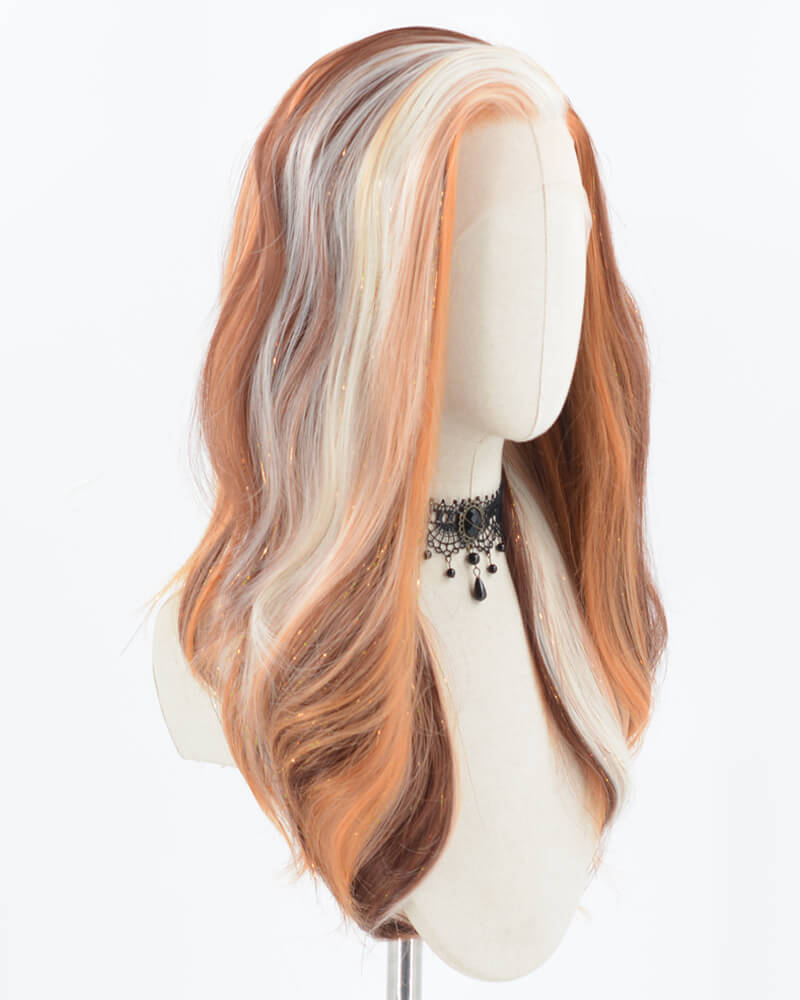 White Orange Brown Tinsel Synthetic Lace Front Wig WW711