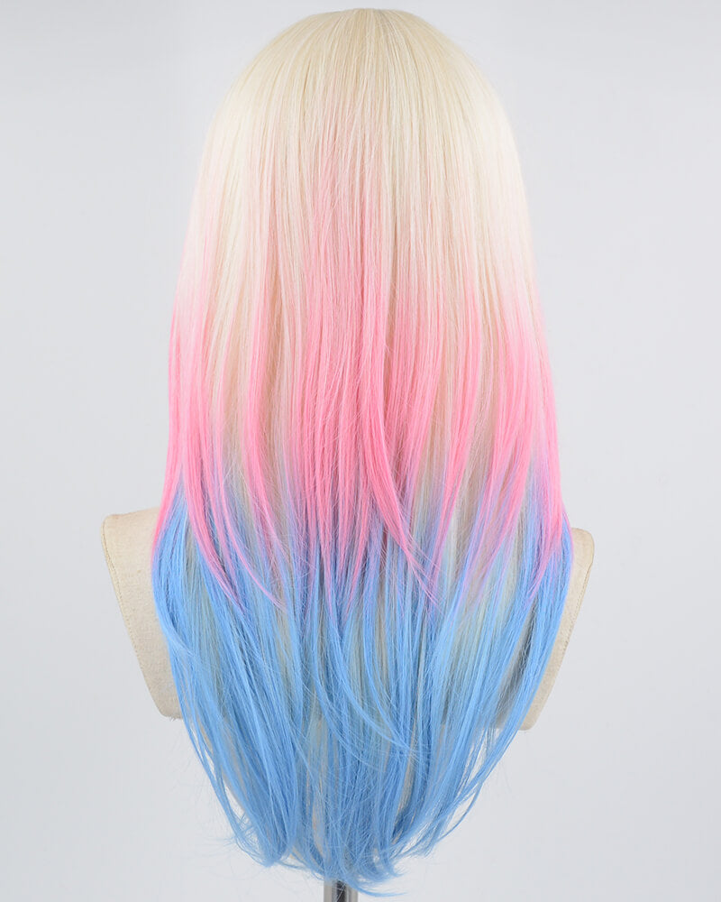 White Pink Blue Synthetic Wig HW357