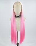 White Ombre Pink Long Straight Synthetic Lace Front Wig WW633