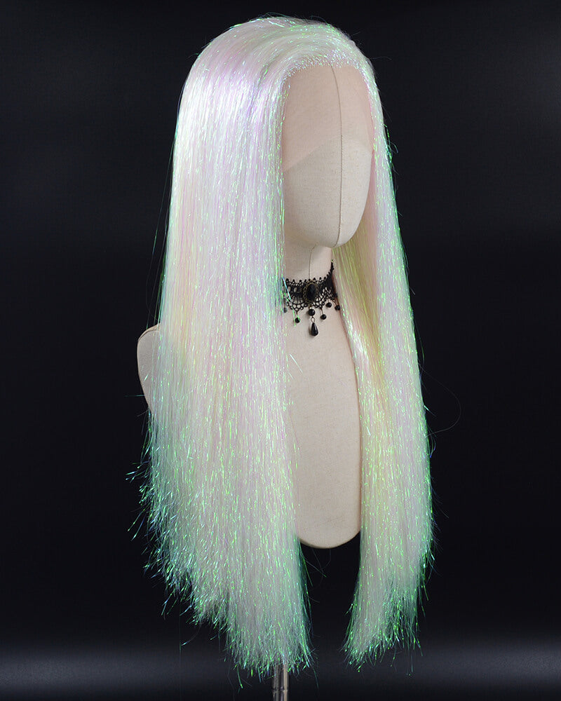 White Pink Tinsel Synthetic Lace Front Wig WW553