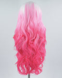 White Ombre Pink Wavy Synthetic Lace Front Wig WW004