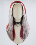 Grey Red Synthetic Lace Front Wig WT241