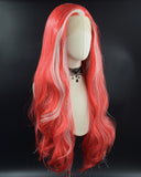 Red White Skunk Stripe Tinsel Synthetic Lace Front Wig WW643