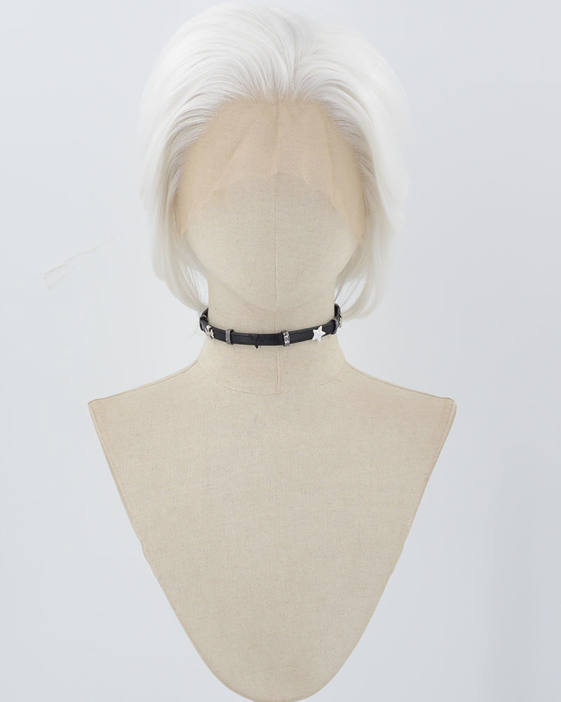 White Short Synthetic Lace Front Men's Wig MW005