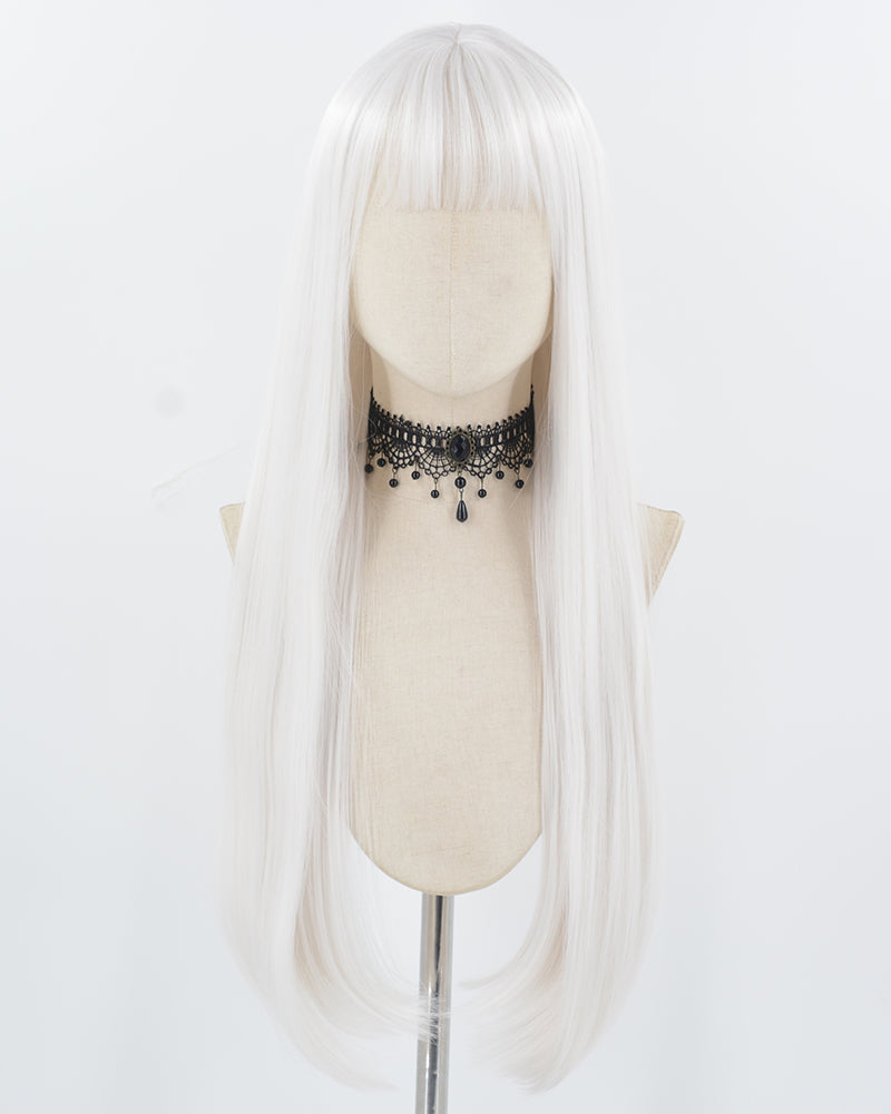 28Inch White Long Straight Synthetic Wig HW742