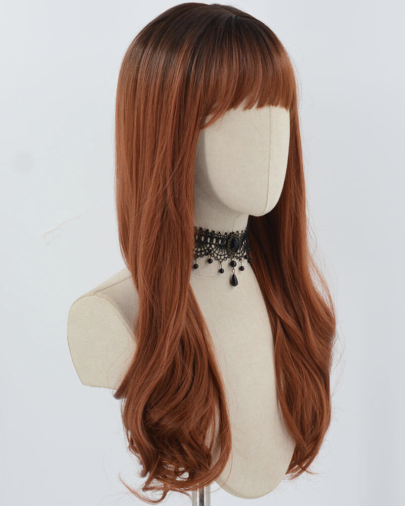 Ombre Dark Copper Red Synthetic Wig HW649