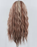  Wine Red Skunk Stripe Blonde Wavy Synthetic Lace Front Wig WW738