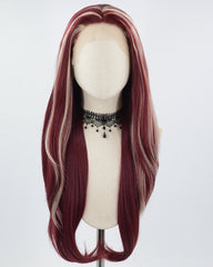 Wine Red Skunk Stripe Blonde Synthetic Lace Front Wig WW676