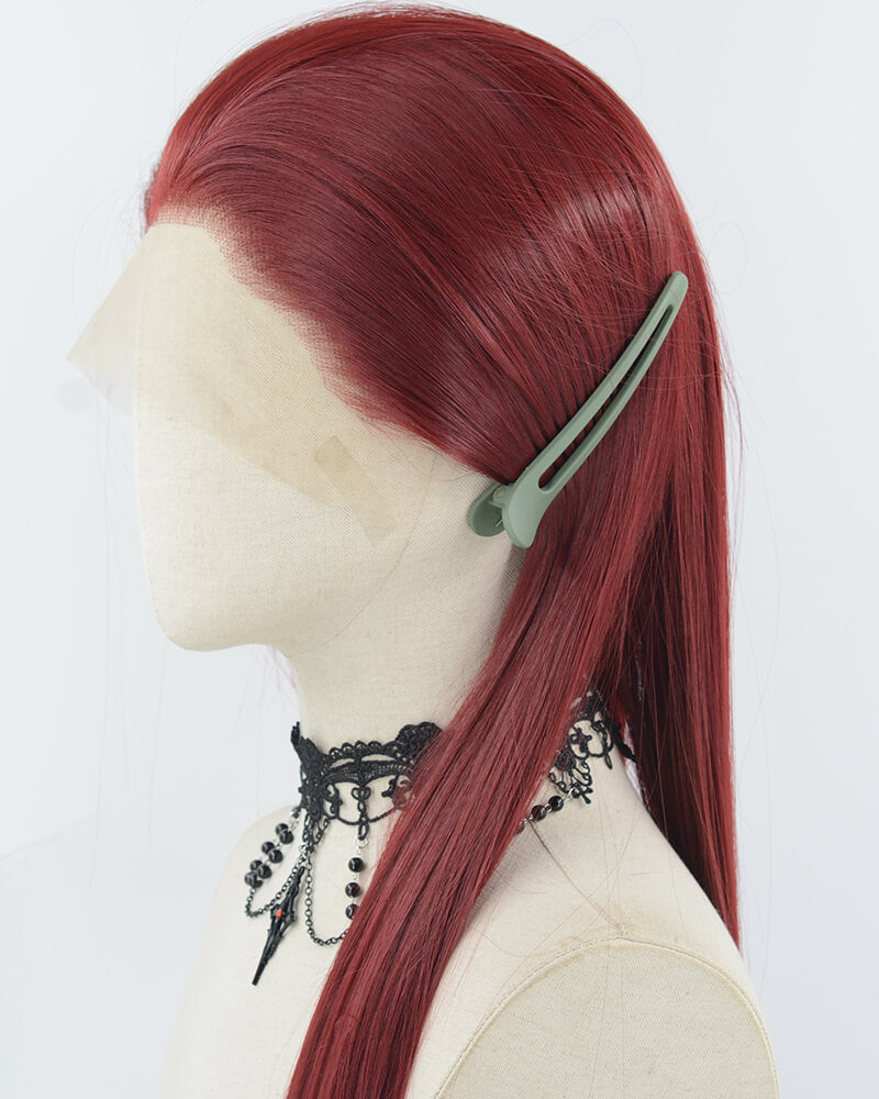30Inch Long Wine Red Synthetic Lace Front Wig WW961