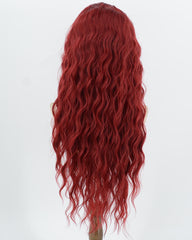 Wine Red Long Curly Synthetic Lace Front Wig WW588