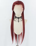 Wine Red Straight Synthetic Lace Front Men's Wig MW064