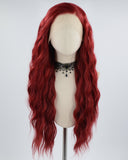 Wine Red Long Curly Synthetic Lace Front Wig WW588