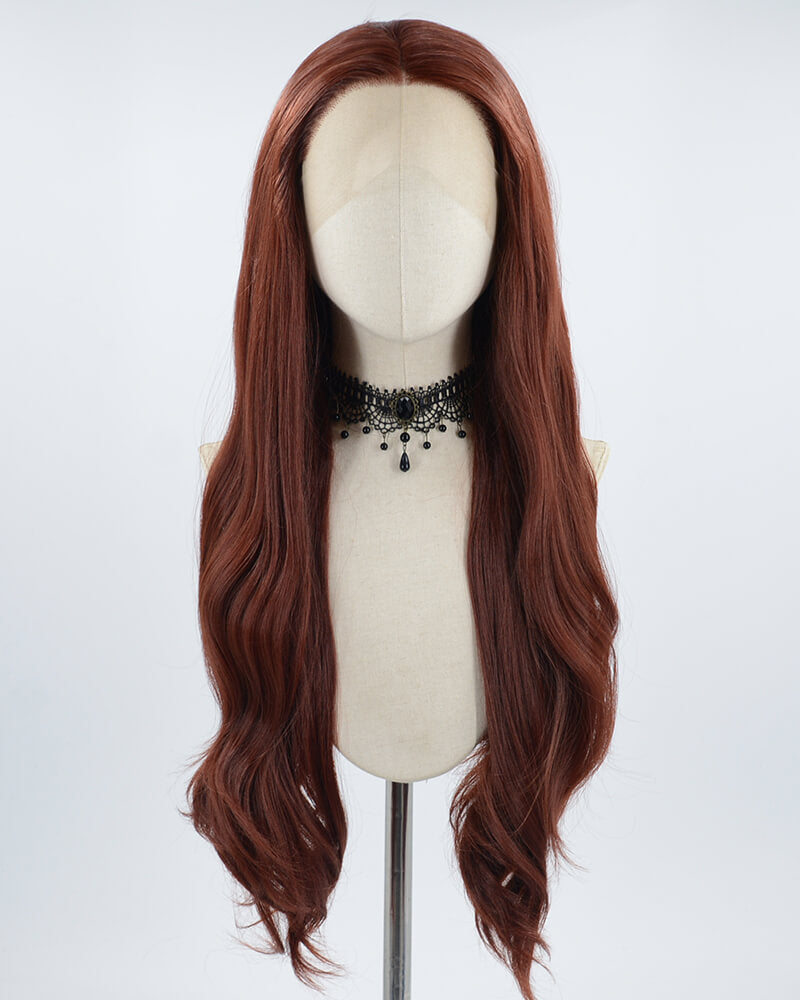 Long Wavy Wine Red Synthetic Lace Front Wig WW544