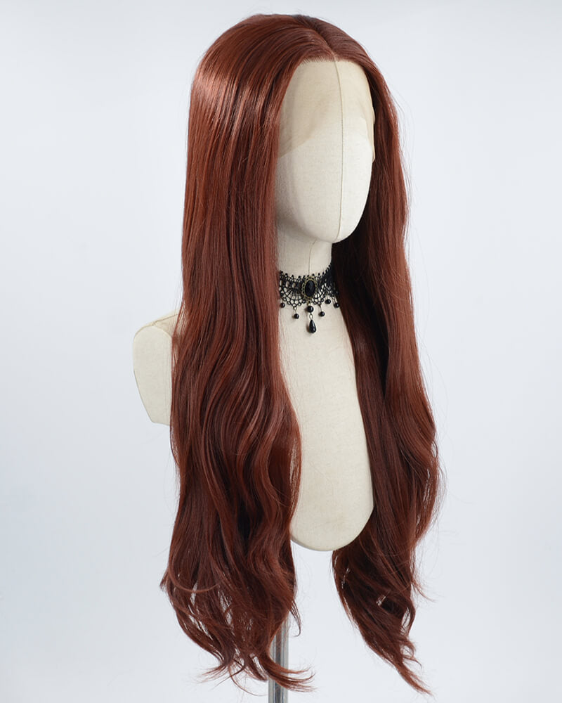 Long Wavy Wine Red Synthetic Lace Front Wig WW544