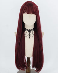 28Inch Long Wine Red Straight Synthetic Wig HW892