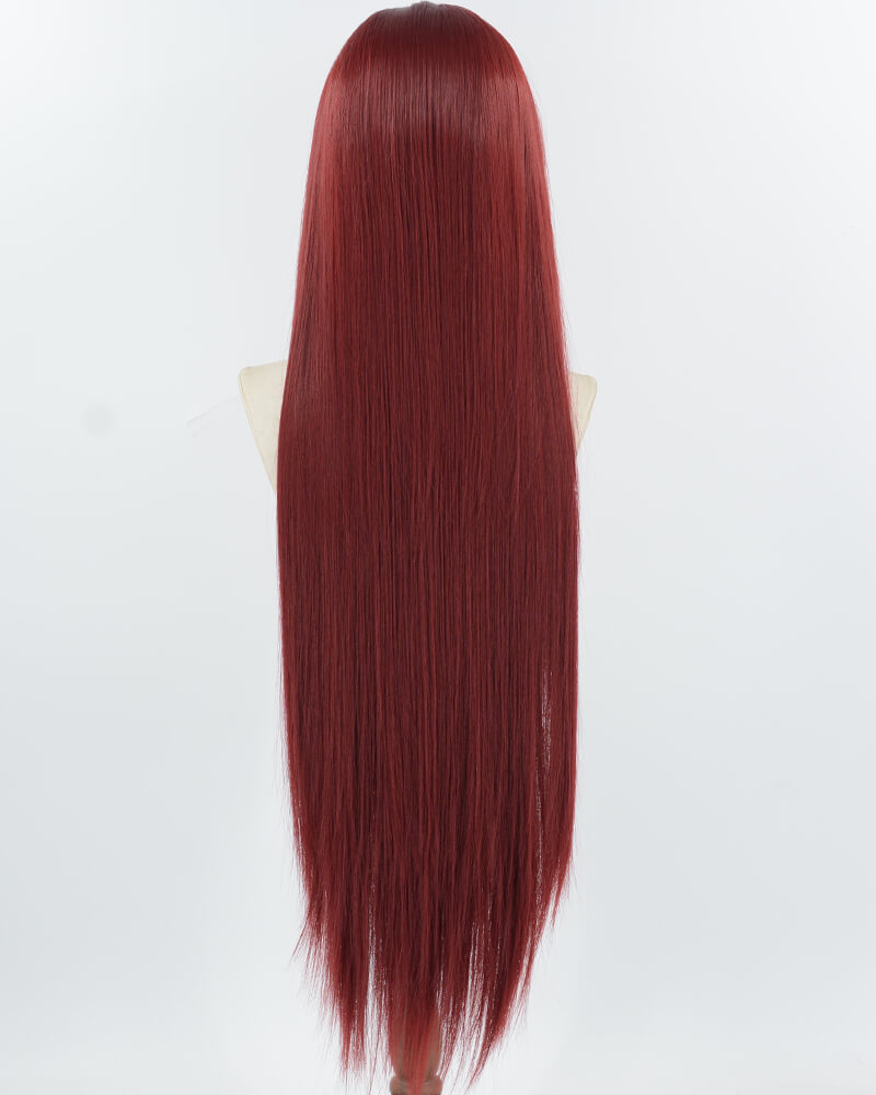 30Inch Long Wine Red Synthetic Lace Front Wig WW961