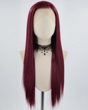 13*4 Wine Red Straight Synthetic Lace Front Wigs WW638