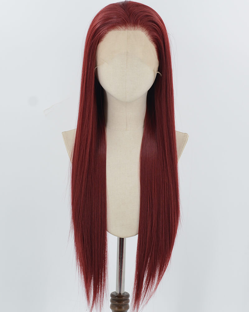 Wine Red Straight Synthetic Lace Front Wig WW1040