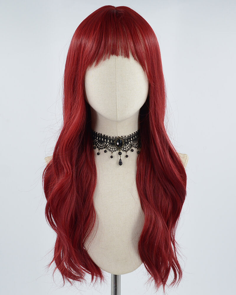 Long Wavy Wine Red Synthetic Wig HW293