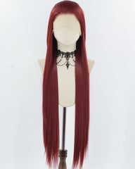 30Inch Long Wine Red Synthetic Lace Front Wig WW961