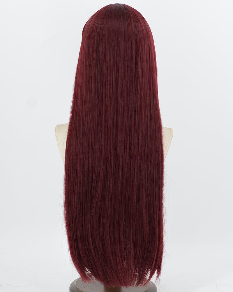 28Inch Long Wine Red Straight Synthetic Wig HW892