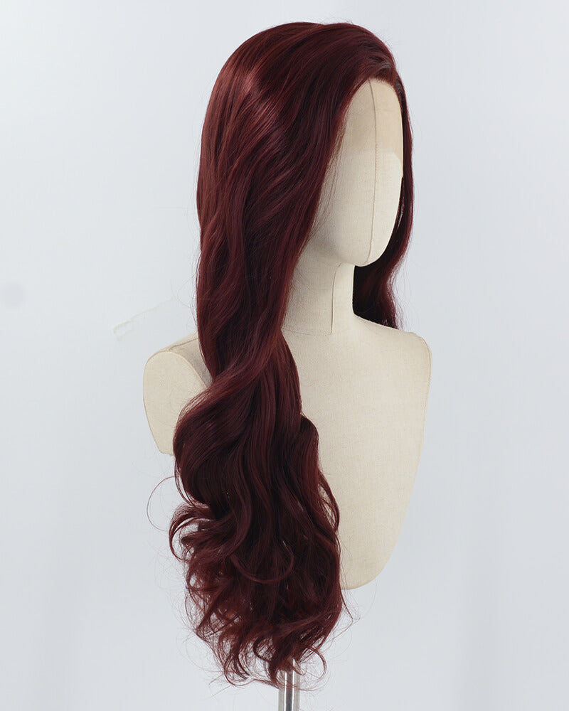 Wine Red Long Wavy Synthetic Lace Front Wig WW926
