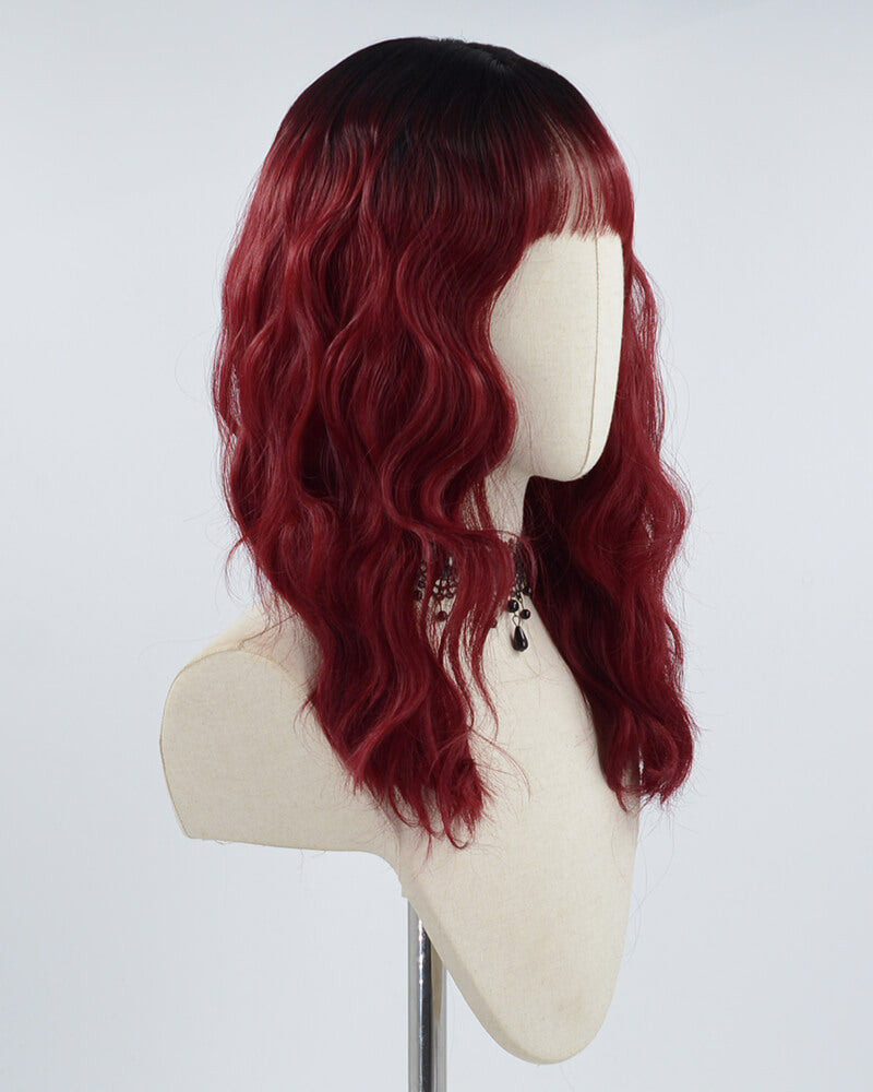 Ombre Wine Red Curly Synthetic Wig HW266