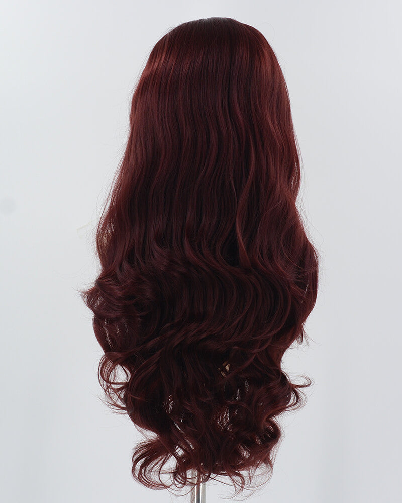 Wine Red Long Wavy Synthetic Lace Front Wig WW926