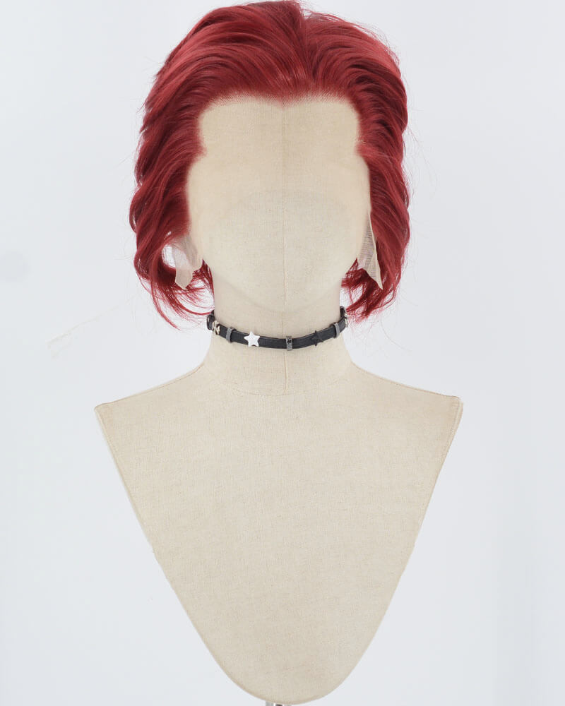 Wine Red Short Synthetic Lace Front Wig MW034