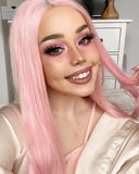 Pink Straight Synthetic Lace Front Wig WT086