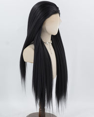 35inch Long Black Yaki Straight Synthetic Lace Front Wig WT157