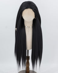 35inch Long Black Yaki Straight Synthetic Lace Front Wig WT157