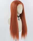 Long Copper Red Yaki Straight Synthetic Lace Front Wig WT028