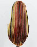 Yellow Red Highlights Black Synthetic Wig HW835
