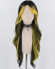 Yellow Black Long Wavy Synthetic Wig HW690
