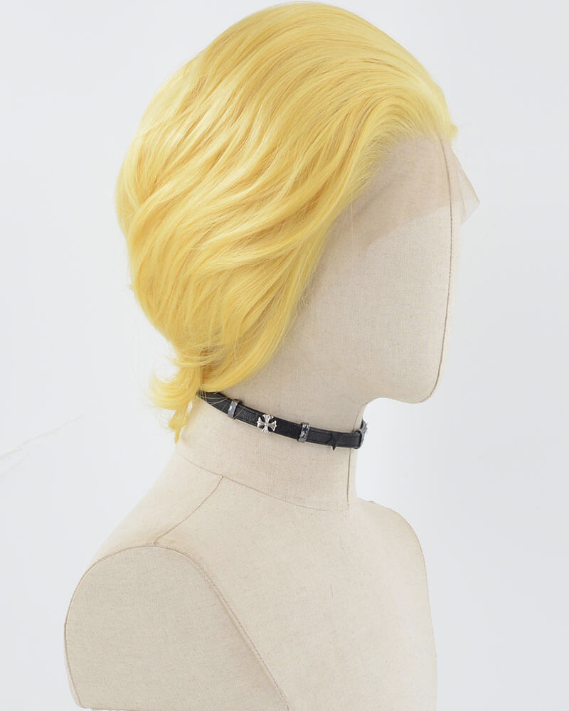 Yellow Short Synthetic Lace Front Men's Wig MW023