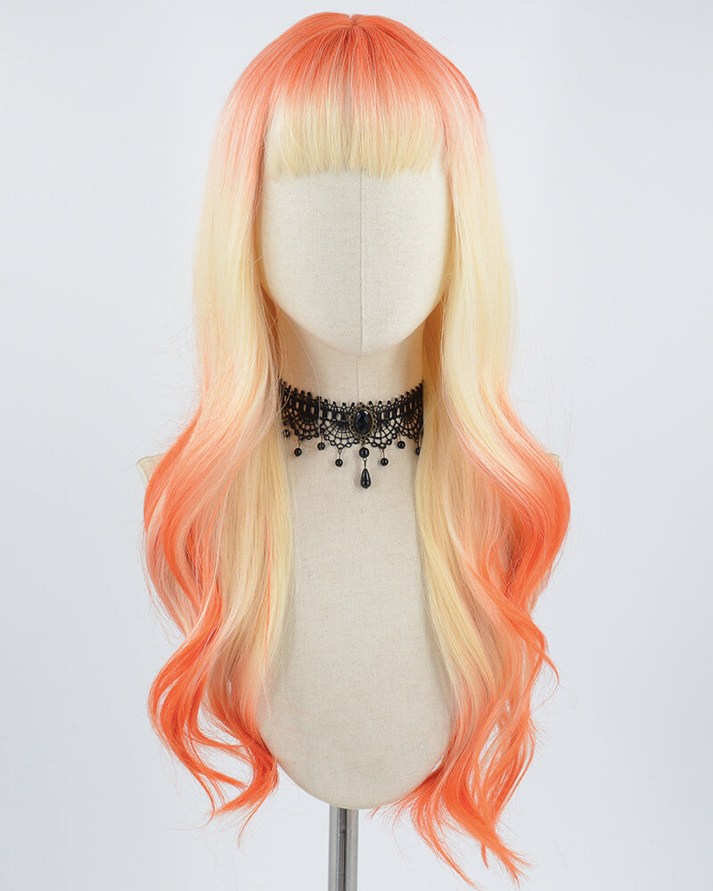 Blonde Ombre Orange Long Wavy Synthetic Wig HW313
