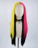 Yellow Pink Black Straight Synthetic Lace Front Wig WW515