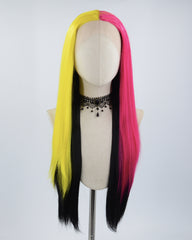 Yellow Pink Black Straight Synthetic Lace Front Wig WW515
