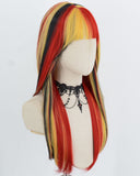 Yellow Red Highlights Black Synthetic Wig HW835