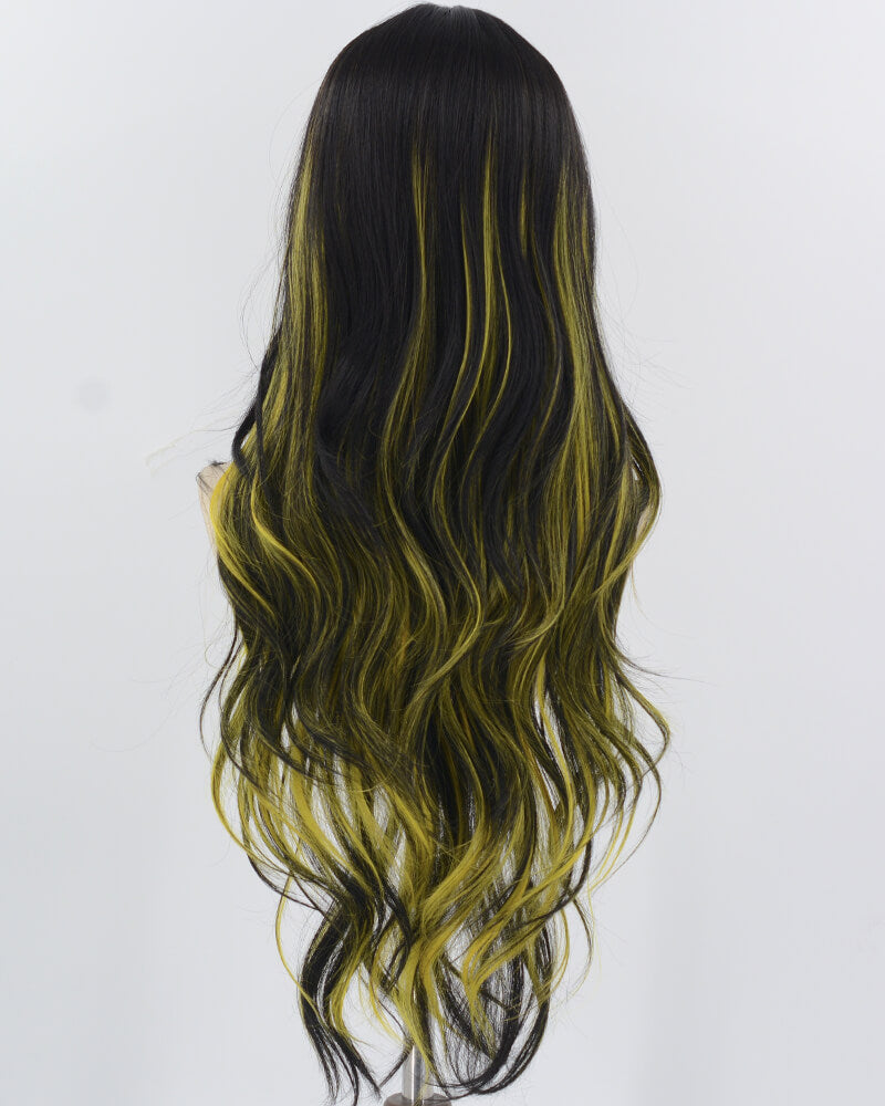 Yellow Black Long Wavy Synthetic Wig HW690