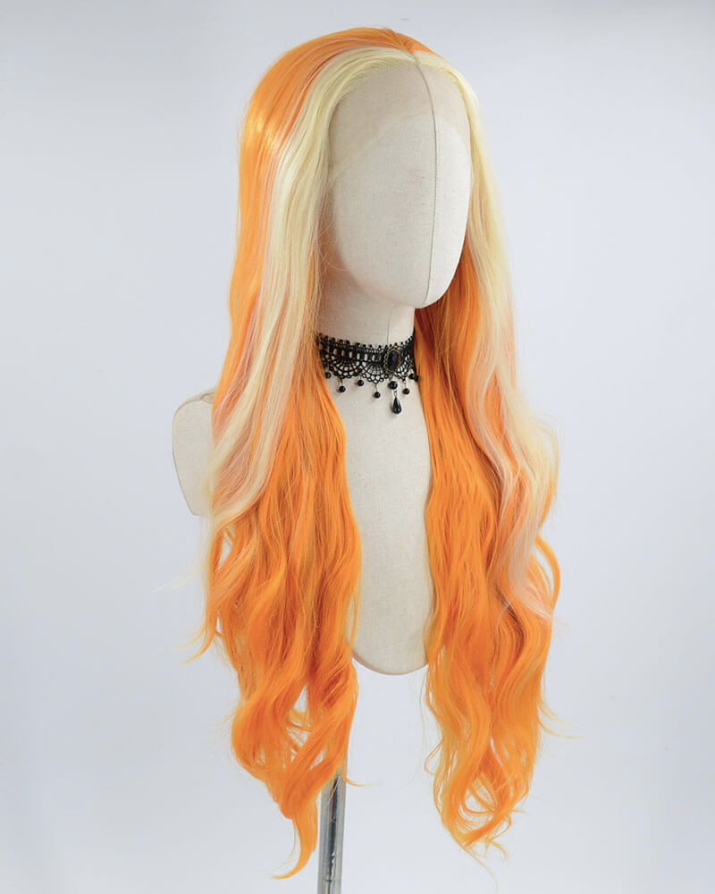 Blonde Streaked Orange Synthetic Lace Front Wig WW419